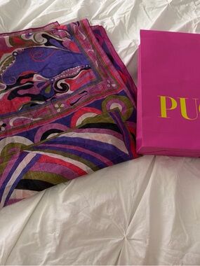 Emilio Pucci Multicolor Silk-Blend Scarf with Purple and Pink Accents